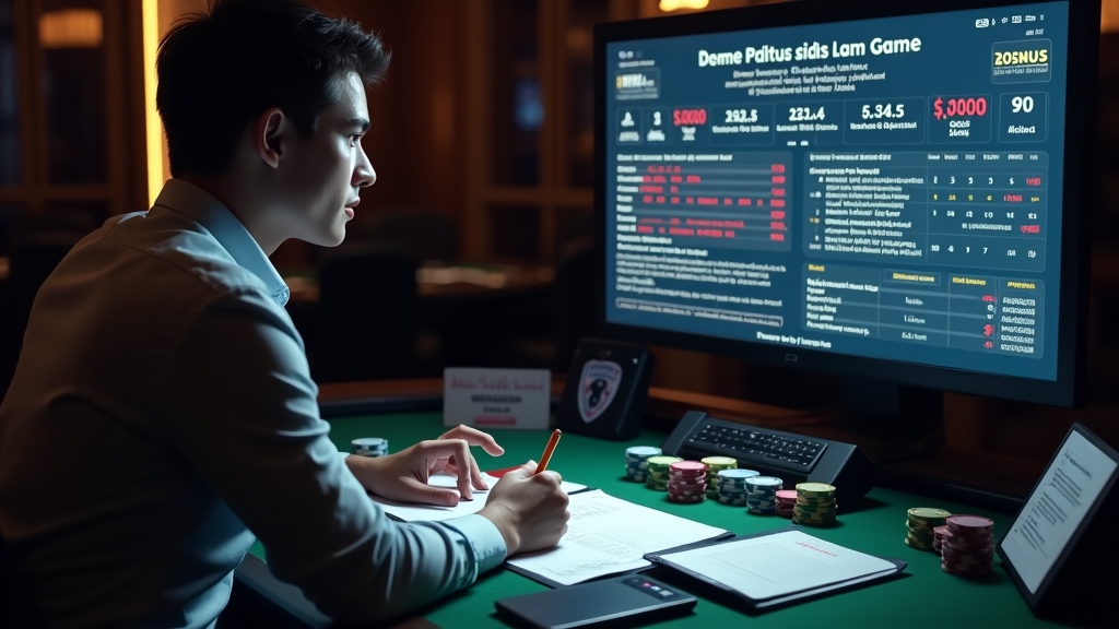 Mesa de cassino com demo do Jetx, fichas e anotações de estratégia